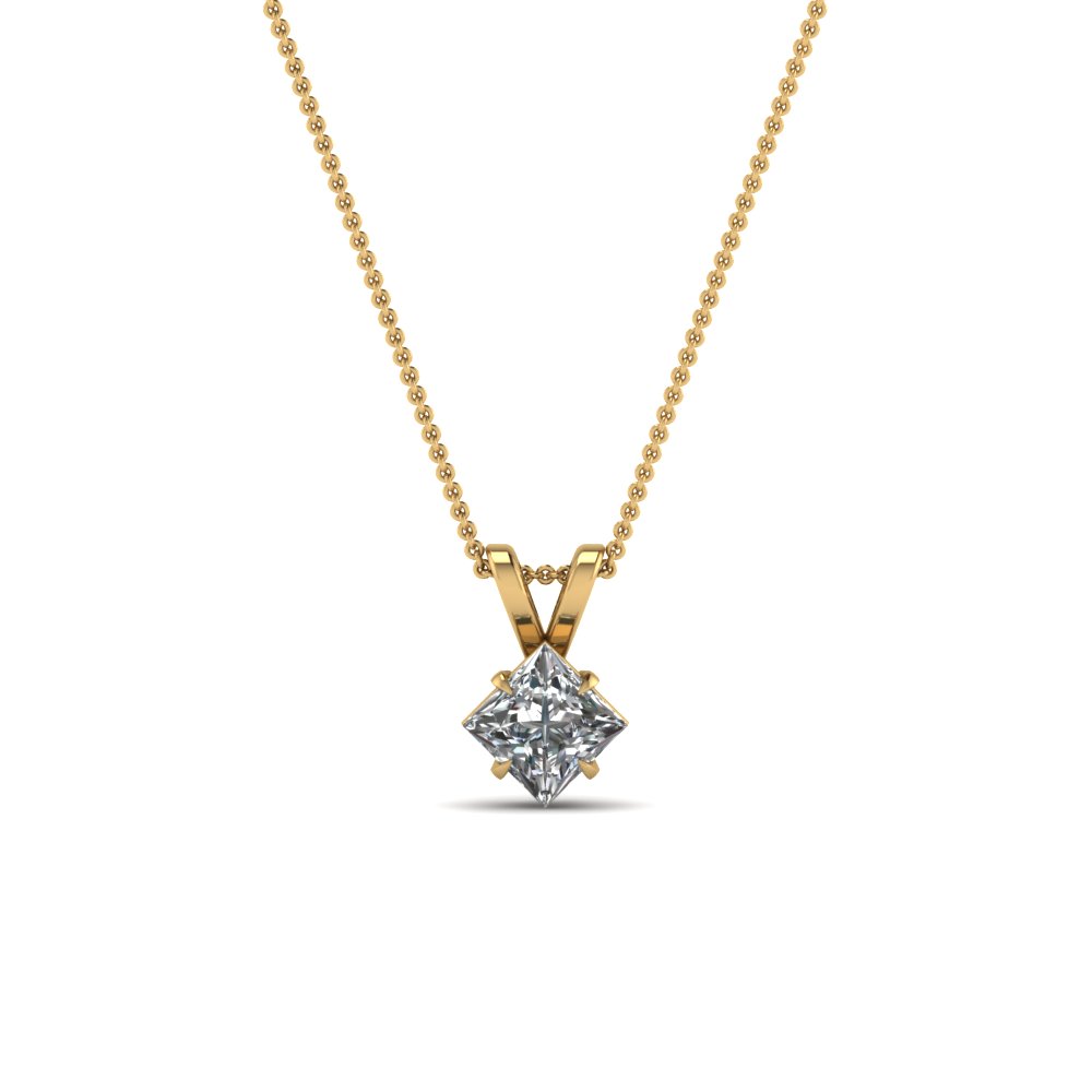 princess-cut-white diamond-solitaire-pendant-in-14K-yellow-gold-FDPD2463PR20CT-NL-YG